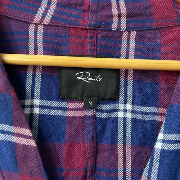 Rails Sloane Red blue Plaid Tie waist button up long sleeve top womens medium - Picture 3 of 5